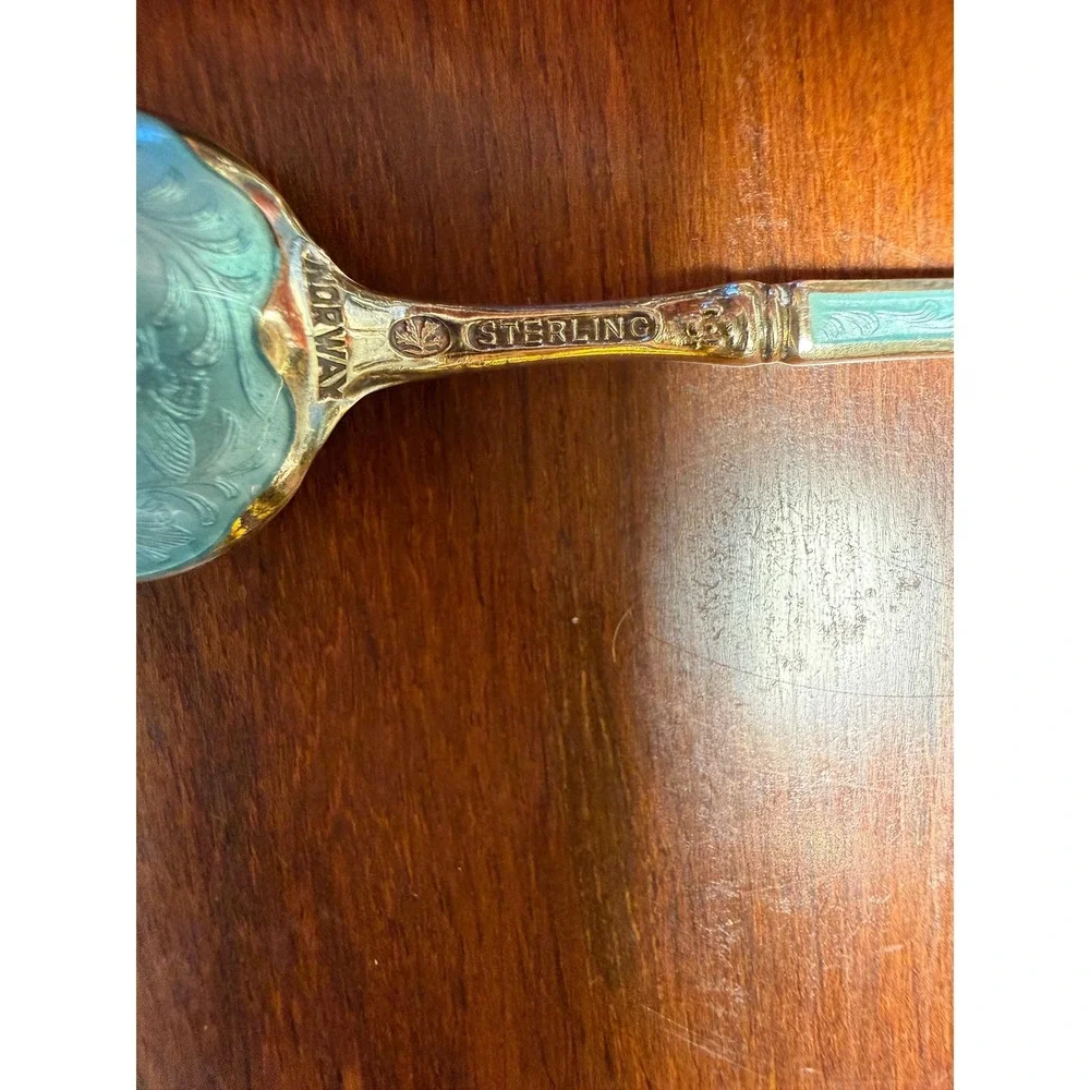 Vintage Norwegian Sterling Silver‎ Enamel Demitasse Spoon Set with Box